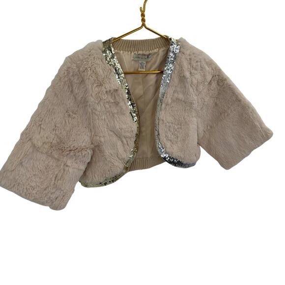 Lord & Taylor Rabbit Fur Sequin Trim Bolero - L/XL - Cream - Picture 3 of 8